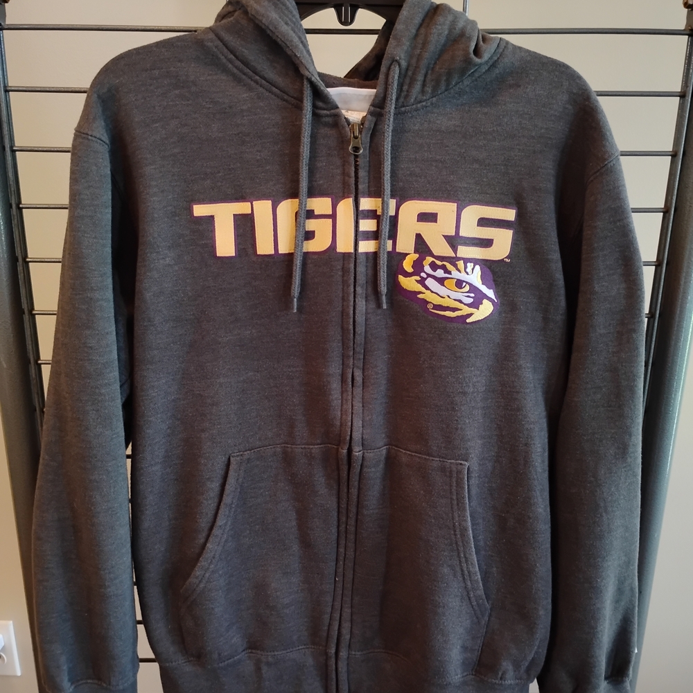 LSU Section101 by Majestic Gray Zip‎ Hoodie with Purple & Gold Accents